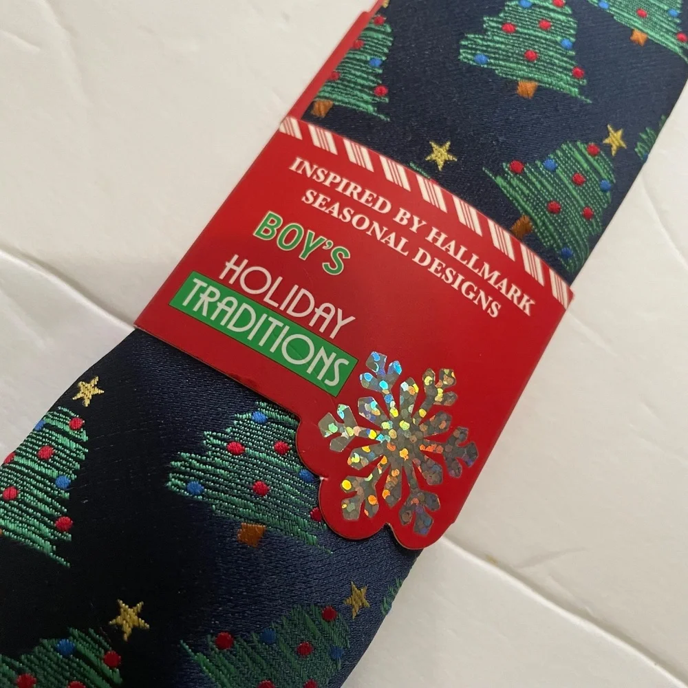 Holiday Traditions Boys tie necktie blue tree star topper